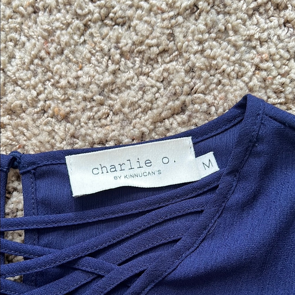 Blue Ruffled Blouse with Tie Front - Picture 2 of 6